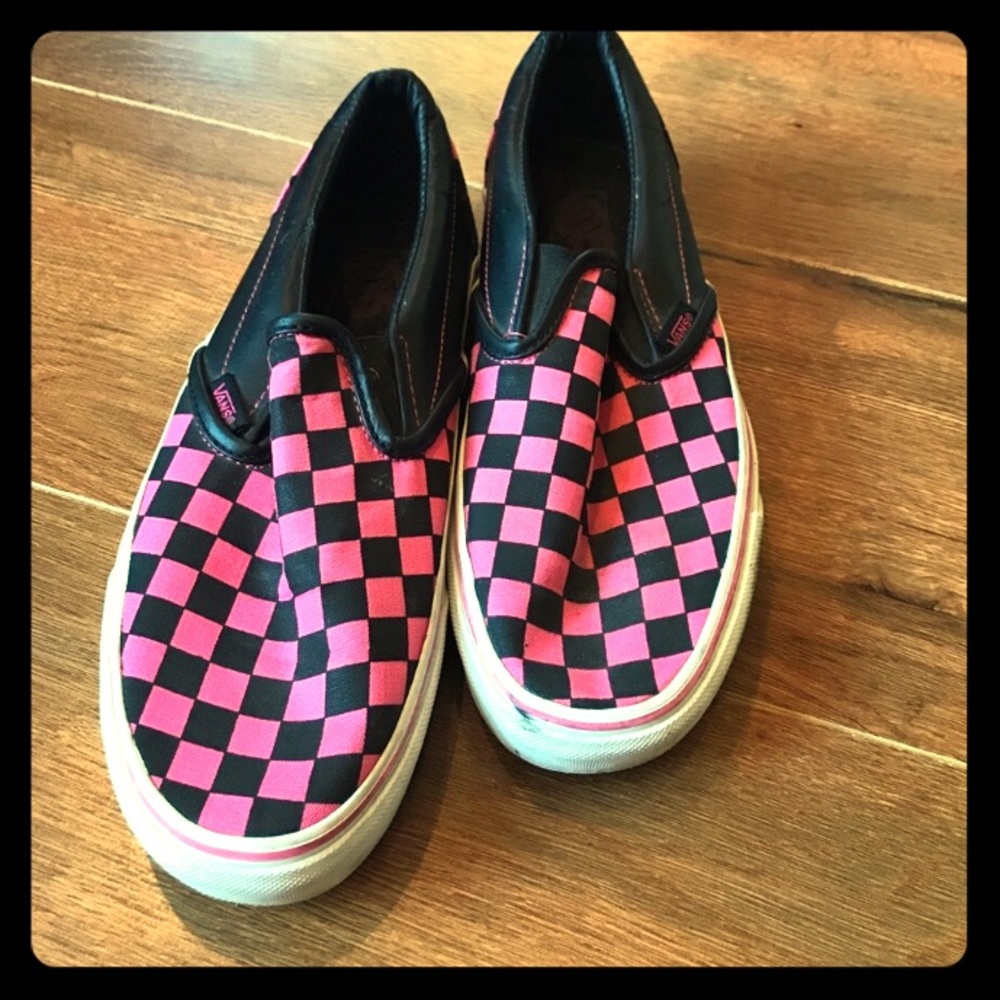Pink and Black checkered Vans